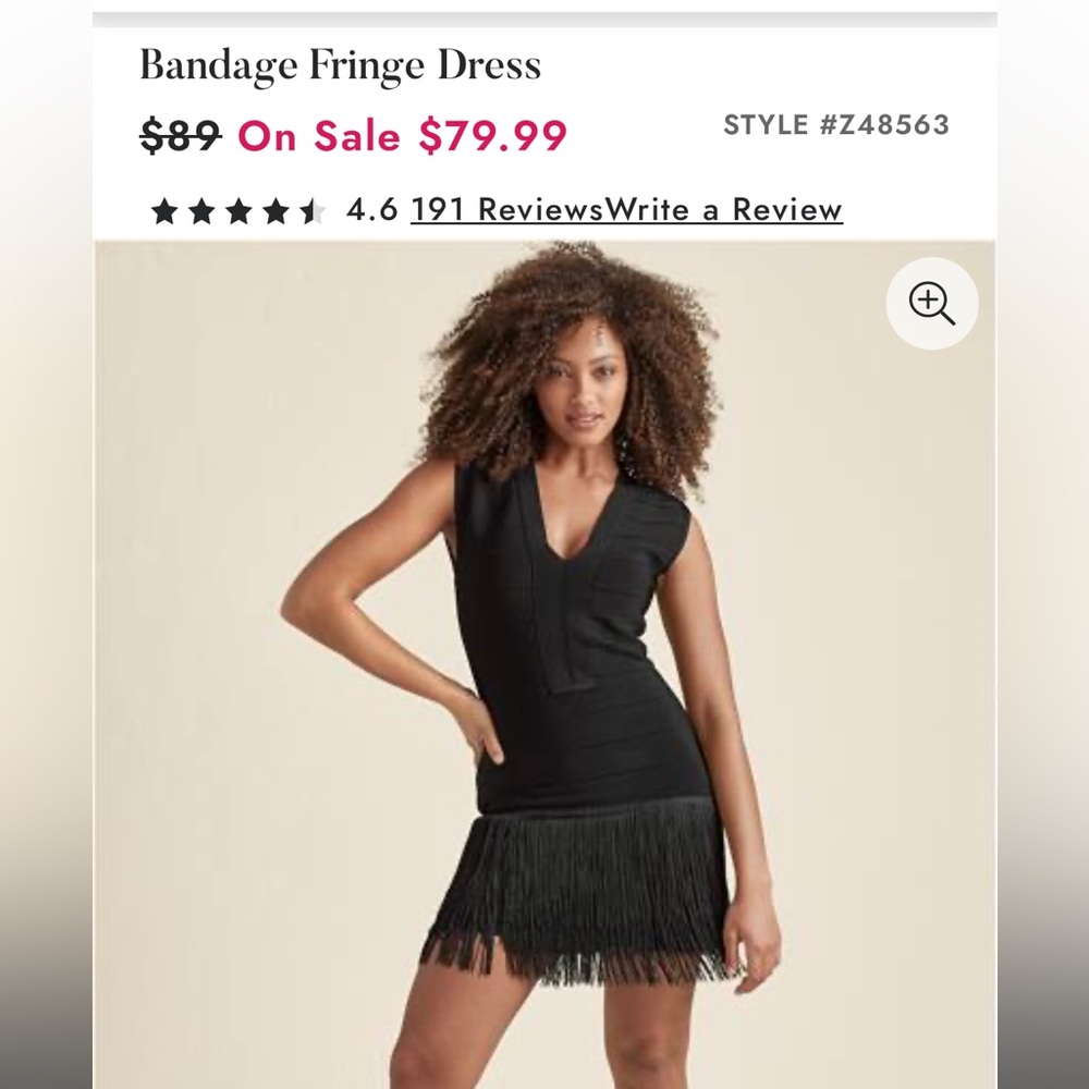 Venus bandage dress with fringe on bottom. Super flattering. NYE LBD